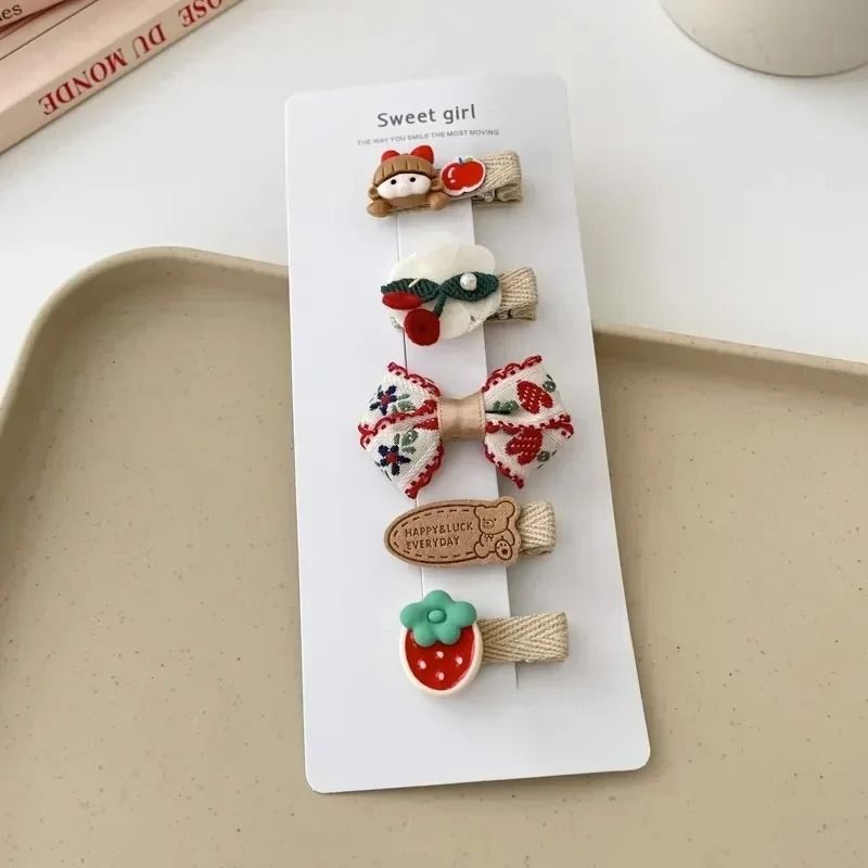 Sweet Kids Plush Hair Clip Set – Kawaii Autumn/Winter Beige & Coffee Bowknot Headwear (5pcs)