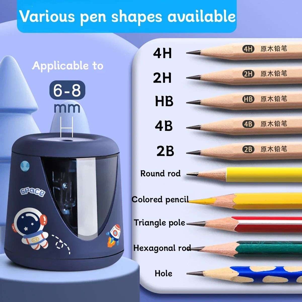 Electric Automatic Pencil Sharpener Cartoon Space Design Kids School and Office Stationery