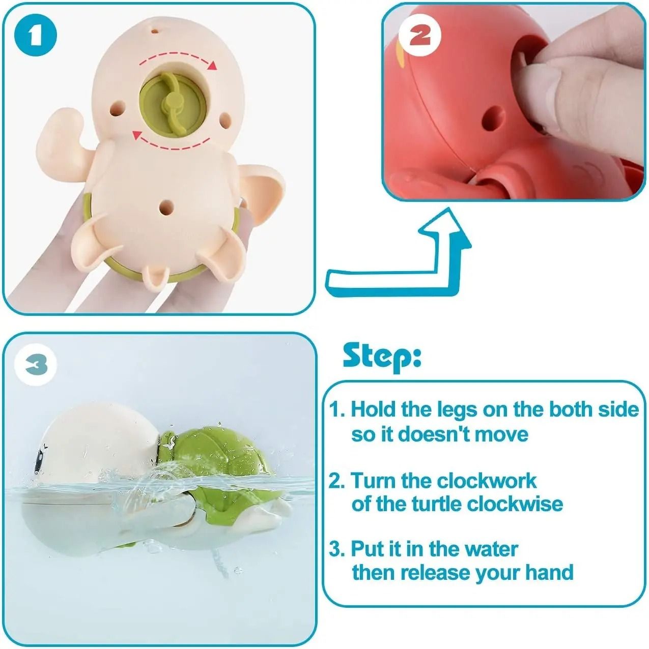 3PCS Baby Bath Toys Clockwork Swimming Turtle Water Playing Toy