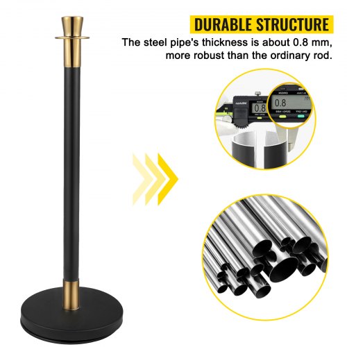 Crowd Control Stanchion Set, Black Velvet Rope Barrier with Rope, Heavy-Duty Crowd Control Posts with Sturdy Concrete