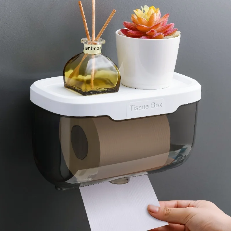 Toilet Pumping Paper Hand Tray Tissue Box, Waterproof Non-perforated Paper Rack, Creative Roll Paper Box for Bathroom