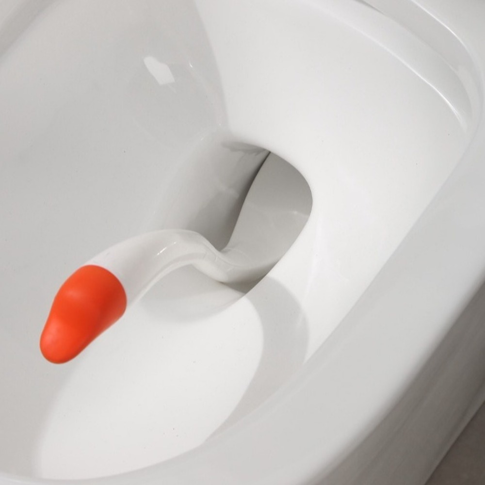 Dense Bristle Head Plastic Toilet Plunger Household, Swan Shape Long Handle Toilet Brush, cute holder set