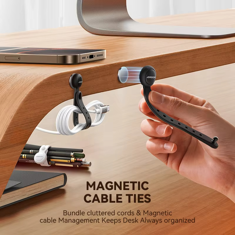 Wire Organizer Cable Holder, Adjustable Magnetic Cable Management Ties with Hook & Loop Straps for Home Organization