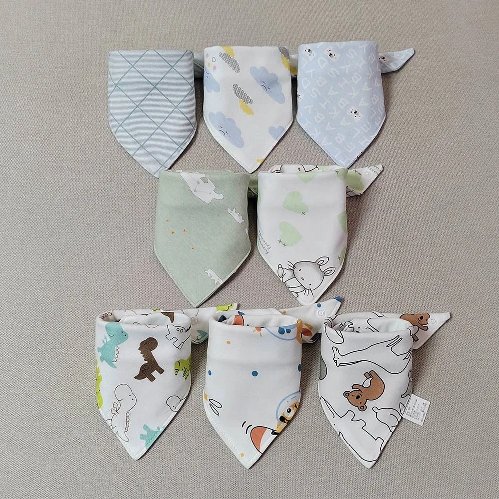 8PCS Baby Triangle Bibs & Burp Cloths Double Layer Cotton Saliva Towels
