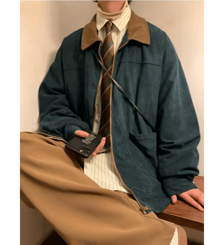 American Vintage Mens Bomber Jacket – Loose Fit Cargo Windbreaker Zipper Coat