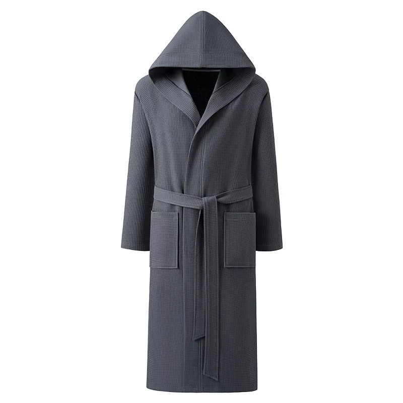 Couple Hooded Waffle Cotton Bathrobe Kimono Lounge Sleepwear Robe Set