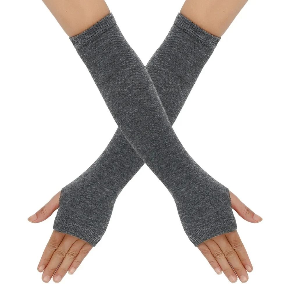 Warmer Knitted Long Fingerless Gloves Lady Striped Elbow Mittens