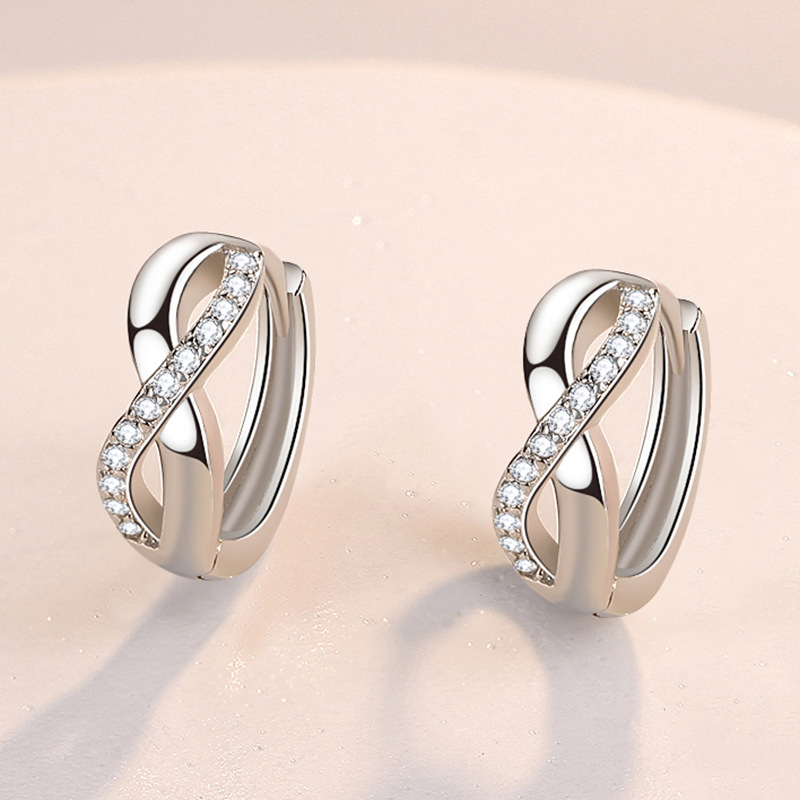 925 Silver 8-Shaped Twist Infinity Earrings with Zircon: New Arrival Women's Small Gift