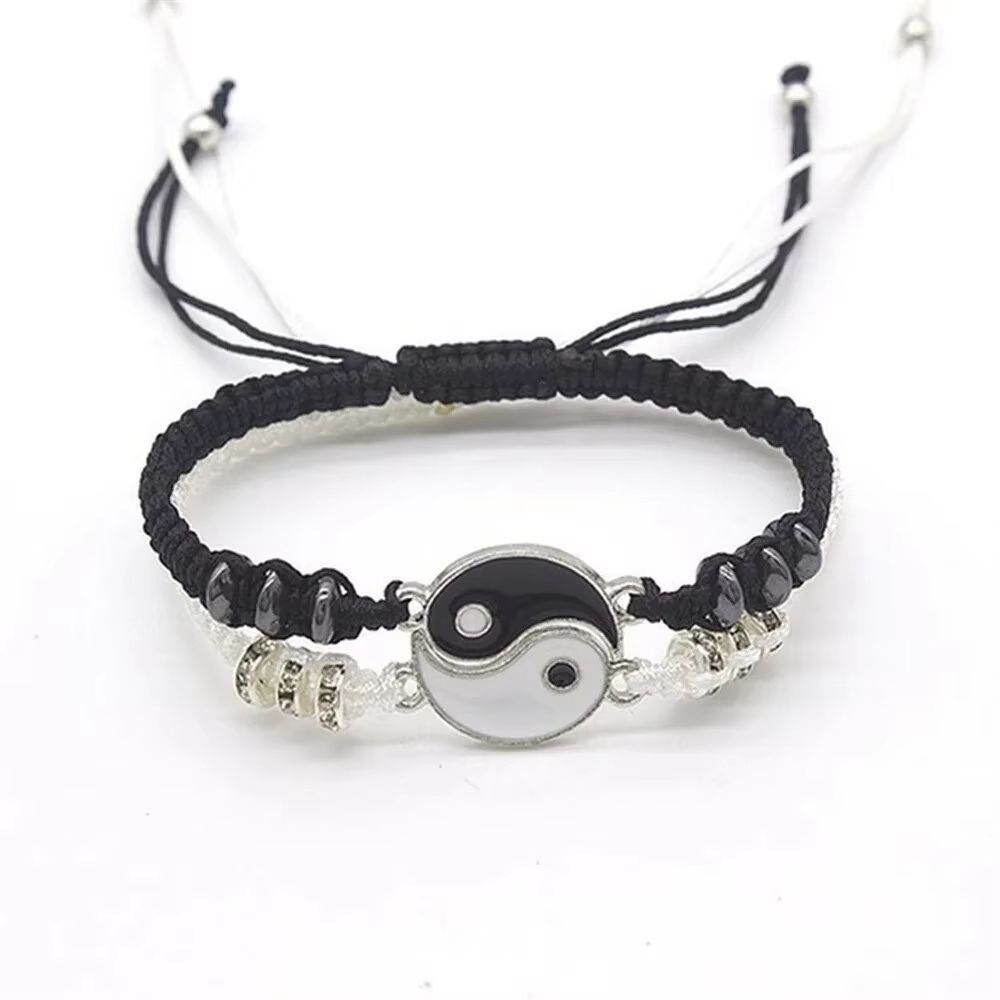 Couple Black White Tai Chi Adjustable Rope Bracelet Set