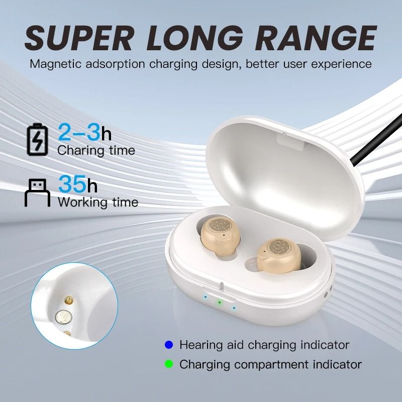 Touch-Control Rechargeable Hearing Aid Pair - Mini Sound Amplifier for Seniors