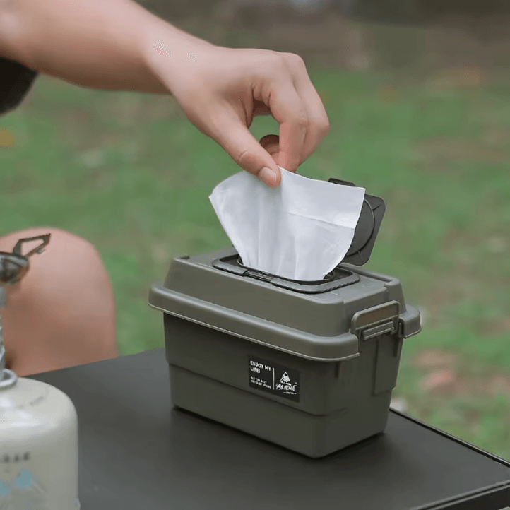 Portable Outdoor Tissue Storage Box Camping Picnic Napkin Organizer 1.1L Desktop Seasoning Bottle Holder