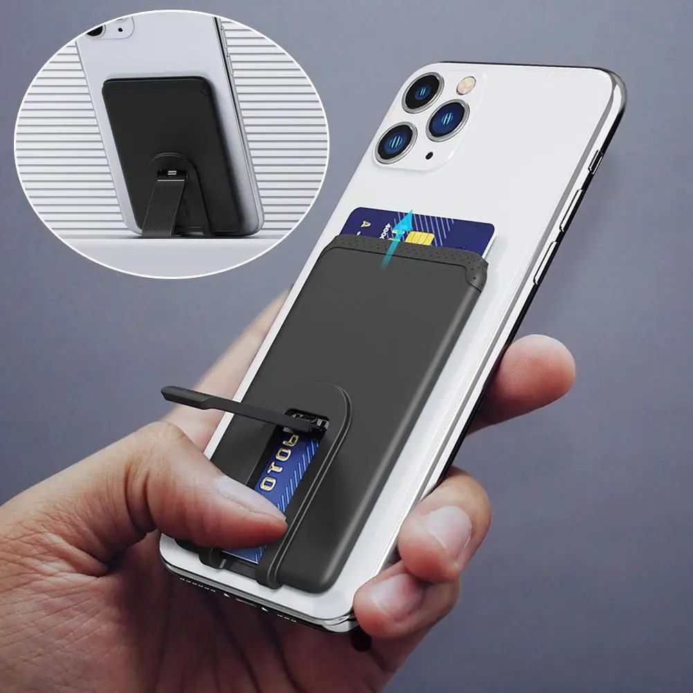 Portable Silicone Phone Wallet Stand – Slim Foldable Stick-On Card Holder with Kickstand for iPhone & Smartphones
