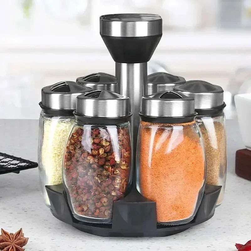 Glass Spice Bottle Set – Modern Kitchen Storage Containers with Organized Holder