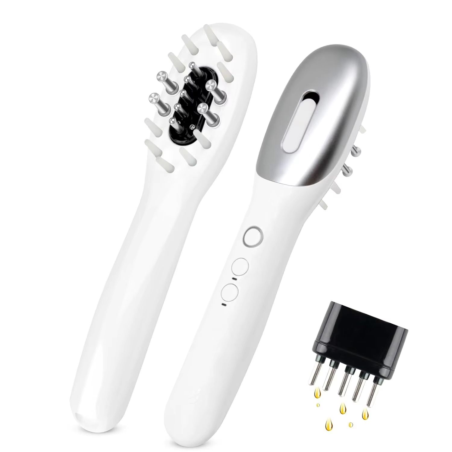 3-in-1 EMS Hair Growth Comb with Red & Blue Light Therapy - Scalp Massager and Hair Oil Dispenser for Anti Hair Loss