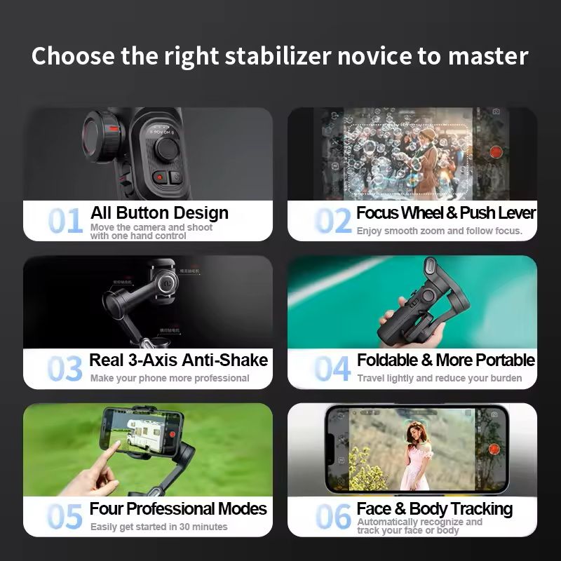 3-Axis Smartphone Gimbal Stabilizer with Face Tracking and Fill Light