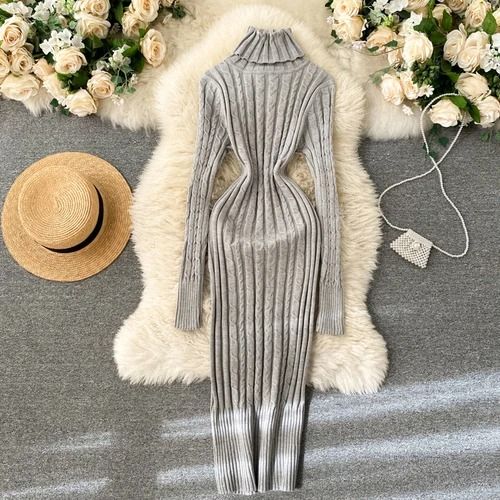Seoulish Autumn Winter Twist Women's Wrap Knitted Bodycon Long Sleeve Sheath Dress