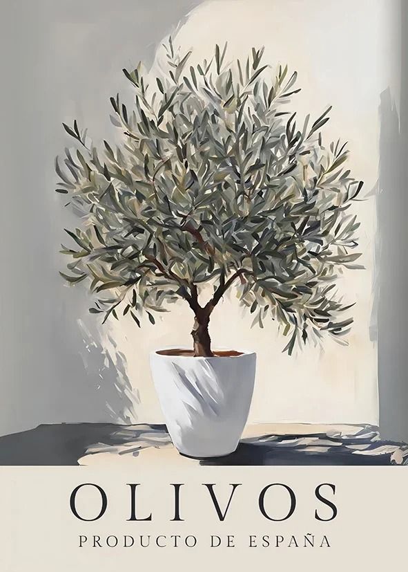 Retro Elegant Olive Tree & Lemon Canvas Poster | Vintage Mediterranean Vase Wall Art