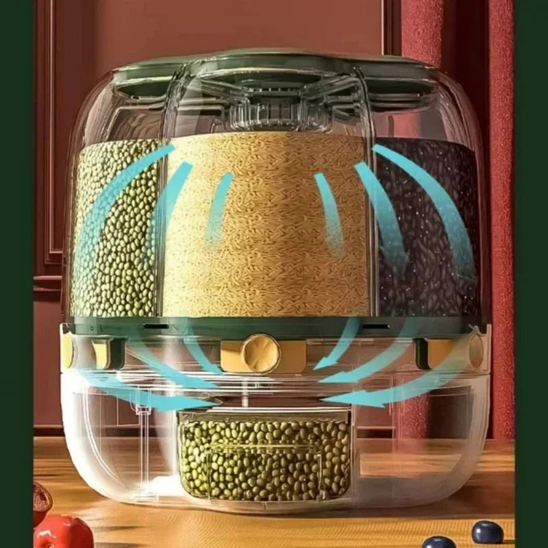 Large Rotating Food Storage Container with 360 Degree Dispenser for Rice and Grains