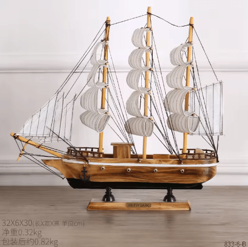 Mediterranean Wooden Sailboat Model Nautical Coastal Home Decor Accent