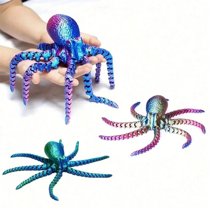 Articulated 3D Printed Octopus Figurine for Desk Decor and Gifting