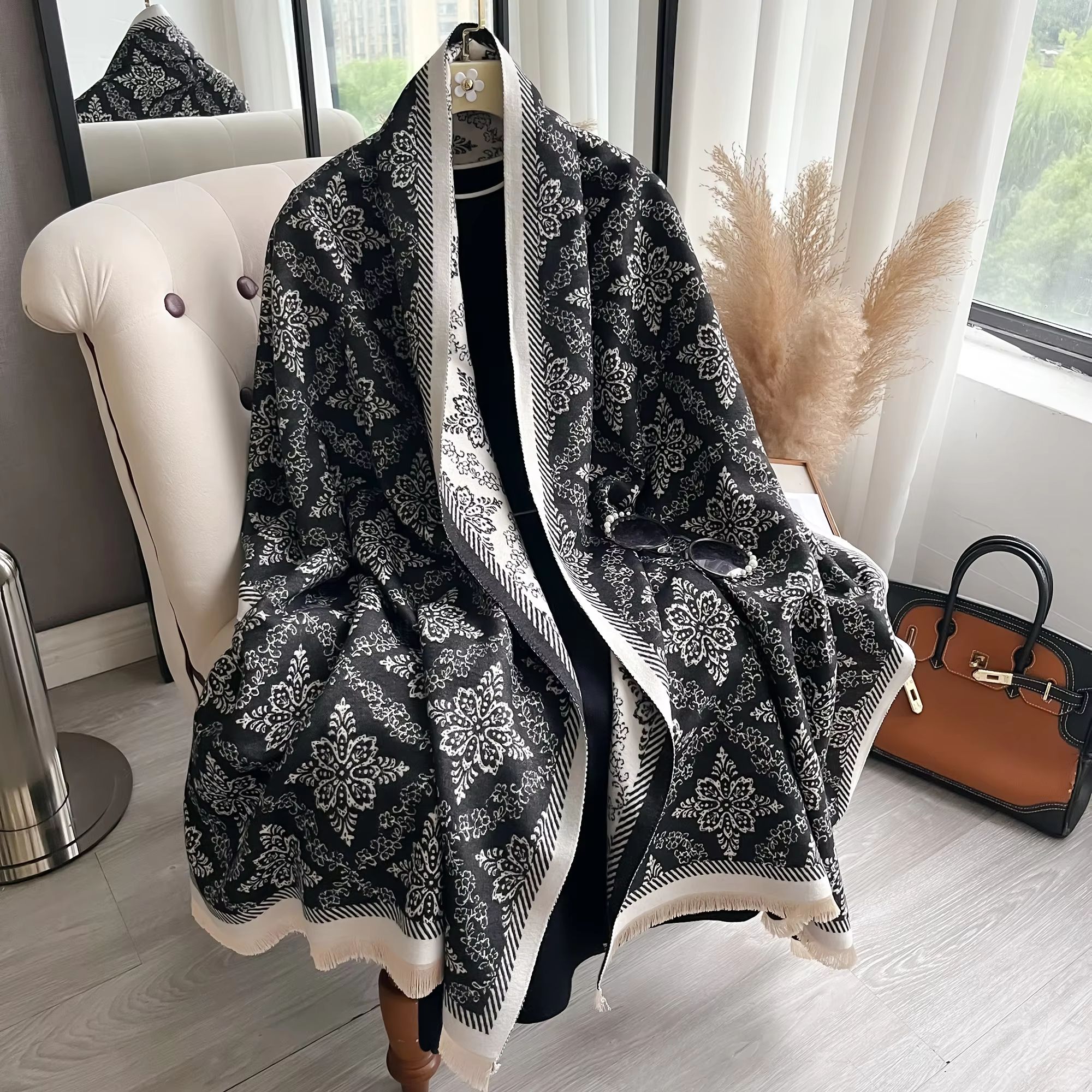 Reversible Ethnic Style Warm Pashmina Shawl Cashmere Feel Scarf Wrap