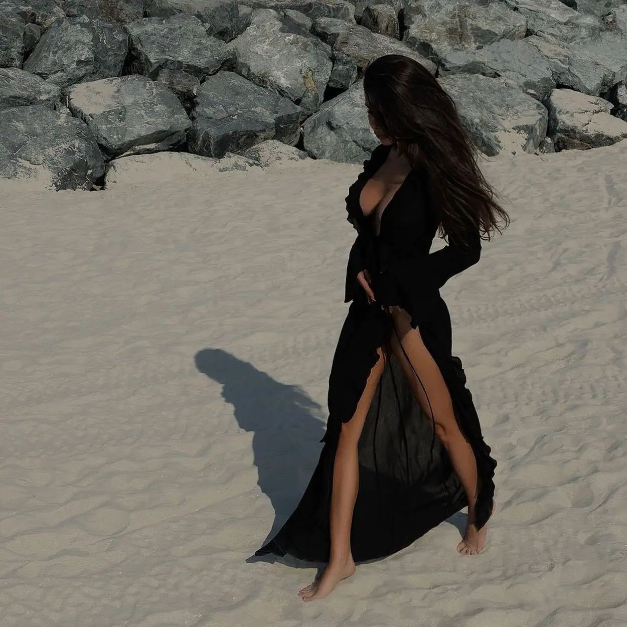Chiffon V Neck Ruffled Beach Cover Up