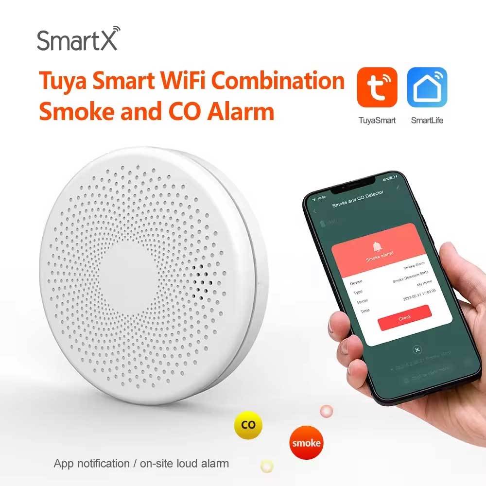 SmartGuard 2-in-1 WiFi Smoke & Carbon Monoxide Detector, Tuya Smart Home Alarm