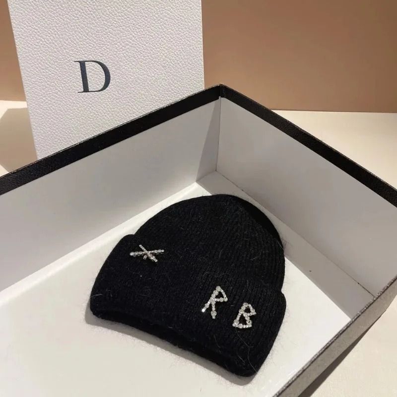Diamond-Embellished Rabbit Fur Blend Thermal Beanie