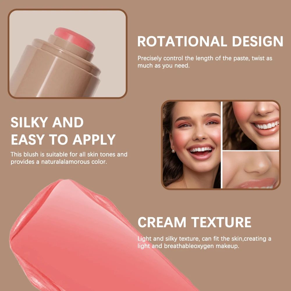 GlowTint 3 in 1 Blush Stick – Moisturizing Lip and Cheek Tint with Glossy Finish