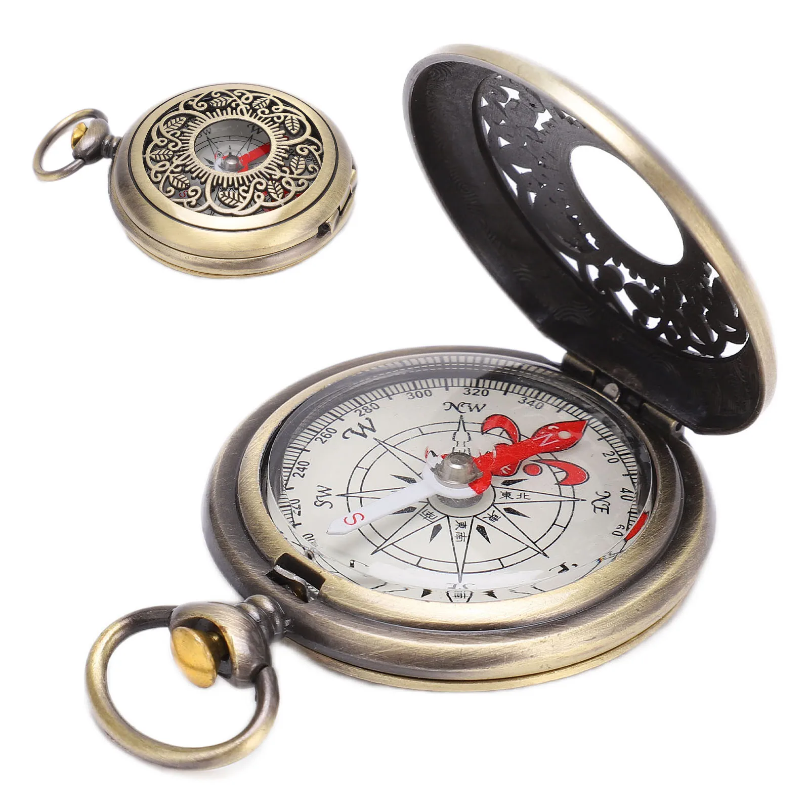 Retro Brass Compass Waterproof Hiking Navigation Pocket Tool