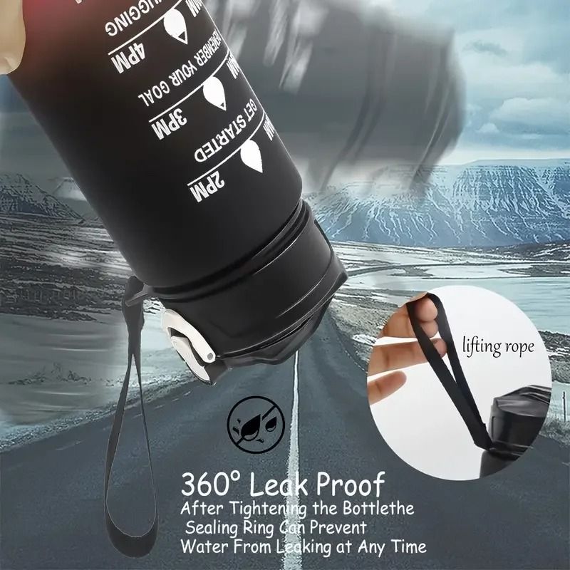 Motivational Sports Water Bottle with Time Markers and Leak Proof Straw