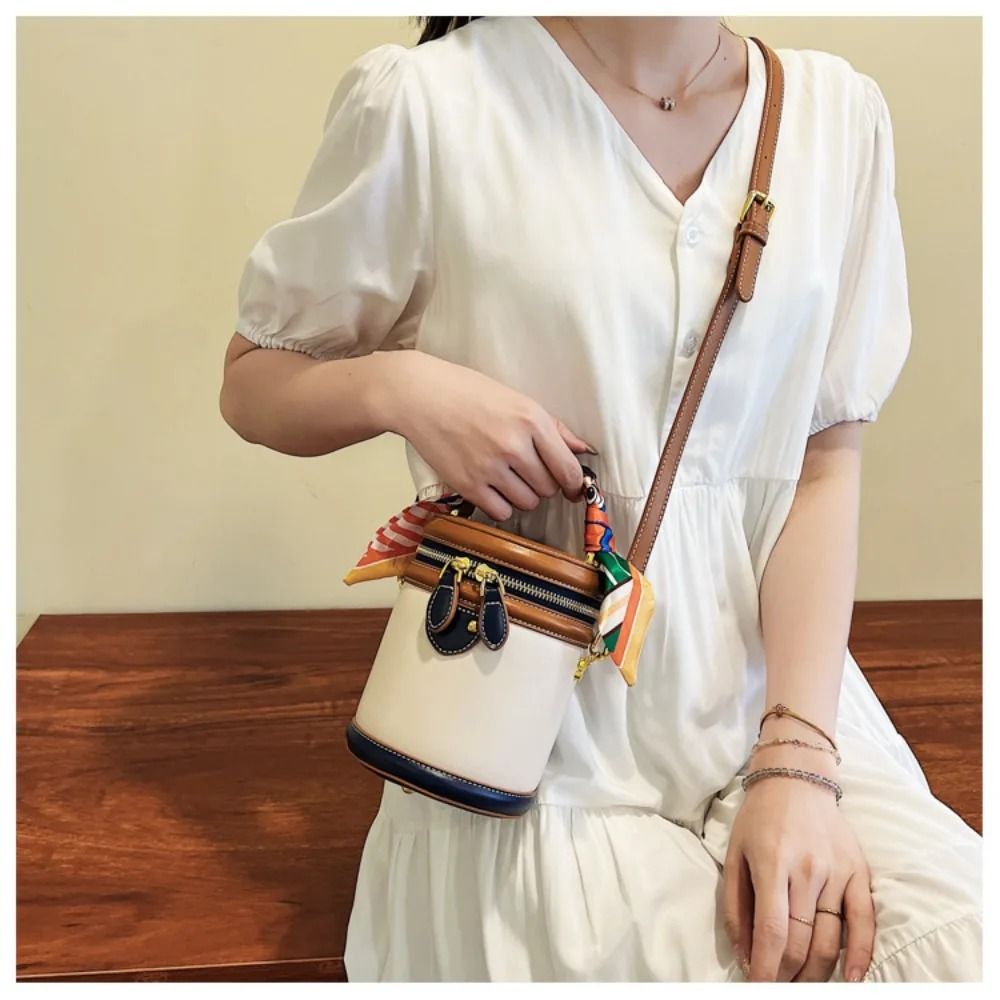 Exquisite Cylinder PU Leather Bucket Bag