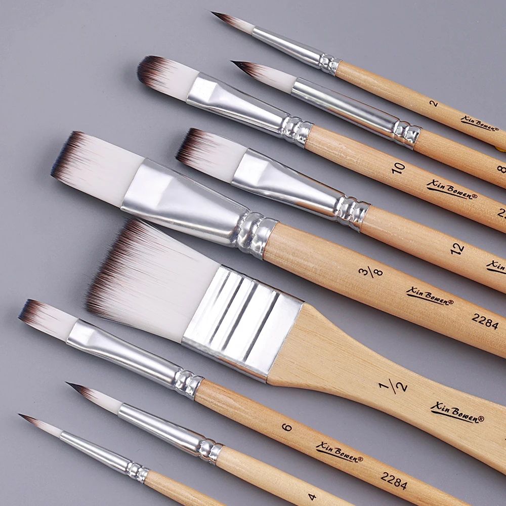 BeginnerPro Nylon Paint Brush Set For Acrylic Watercolor And Oil Painting