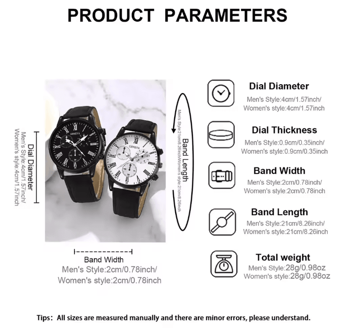 Couple Leather Quartz Watch Set Simple Casual Dial