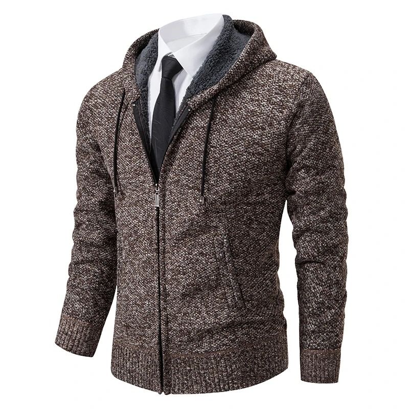 Men Casual Fleece Zipper Stand Collar Cardigan Warm Winter Sweater