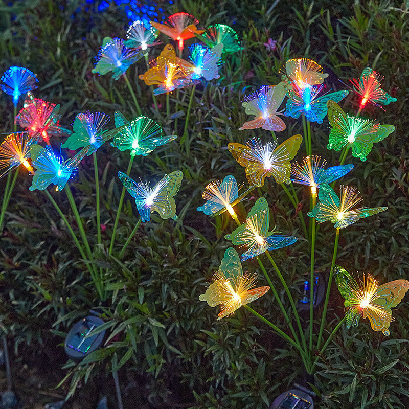 Solar Butterfly Garden Lights Outdoor Fiber Optic Lawn Decor Head Waterproof