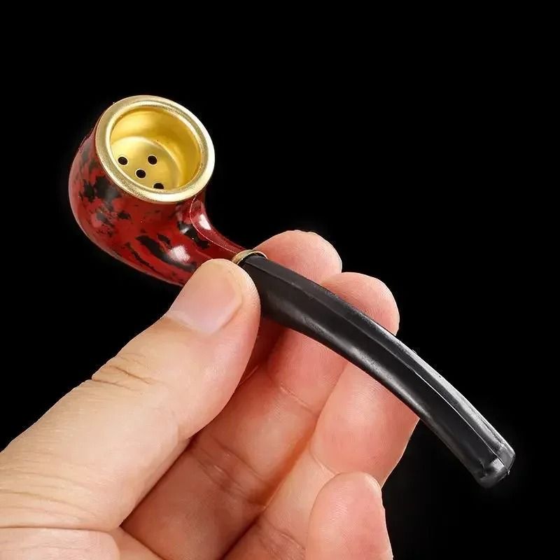 ClassicCraft Imitation Wood Resin Smoking Pipe with Copper Bowl