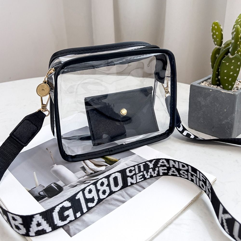 Women Transparent Crossbody Bag, Candy Color Letter Fashion Shoulder Bag, PVC Transparent Jelly Bag with Small Square