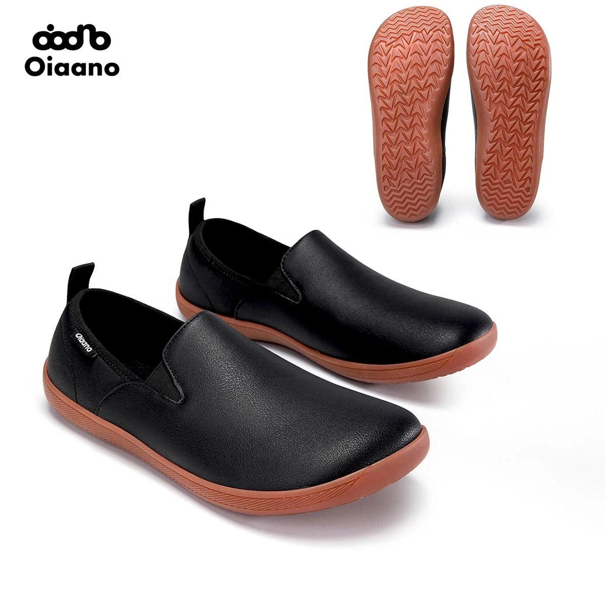 Oiaano Wide Toe Leather Slip On Loafers Men Minimalist Driving Office Shoes
