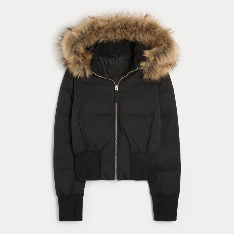 Women's Faux Fur Hooded Cropped Quilted Winter Jacket for Cozy Everyday Wear