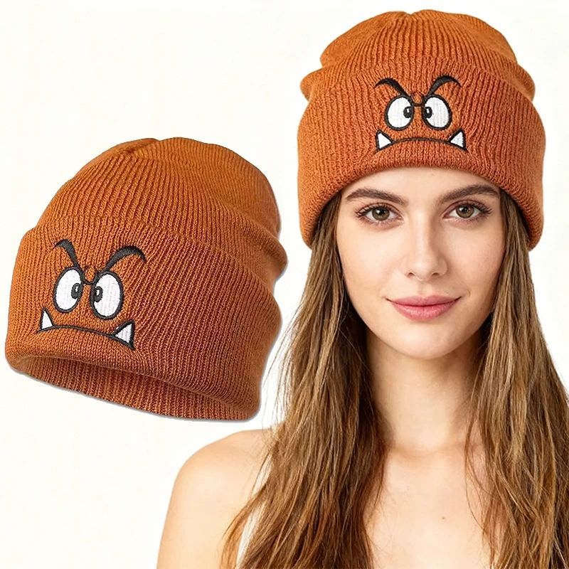 Women Warm Pullover Beanie Hat – Cozy Winter Beanie Hat with Fun Emoji Design