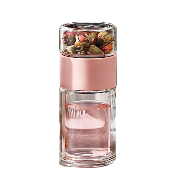 Eco-Friendly Double Glass Water Bottle, Tea Infuser Tumbler with Case, High Quality Drinkware
