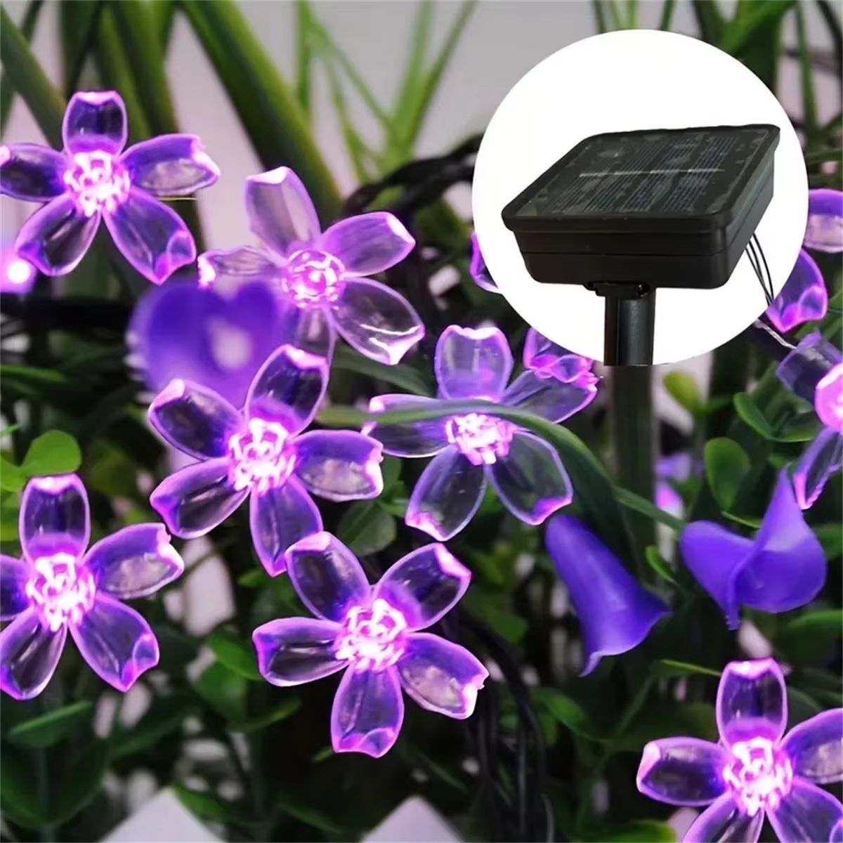 Purple Solar Flower Fairy String Lights Outdoor Decorative Garden Lighting