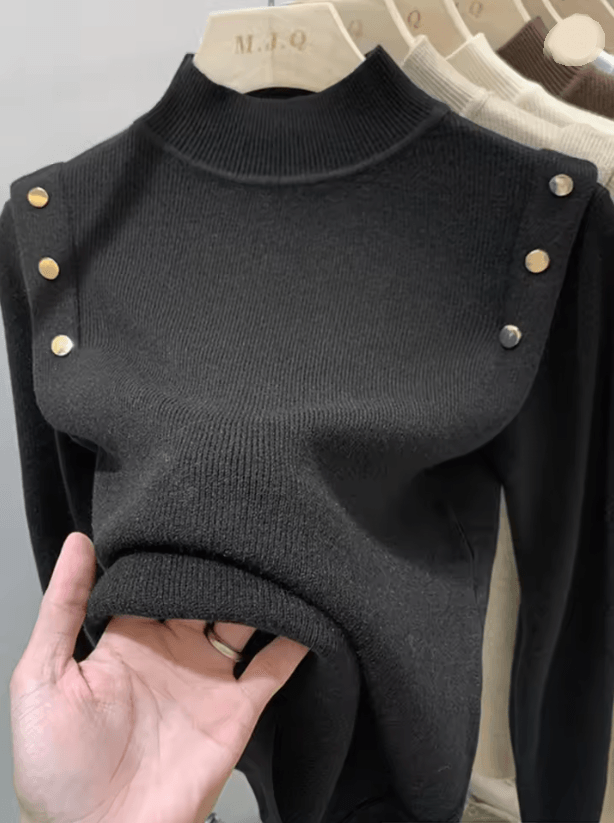 CozyCharm Womens Knitted Turtleneck Sweater with Button Detail