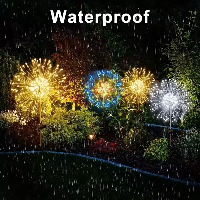 60-LED Solar Fireworks Lights – Outdoor Waterproof Garden Decor, 8 Modes + Remote Control