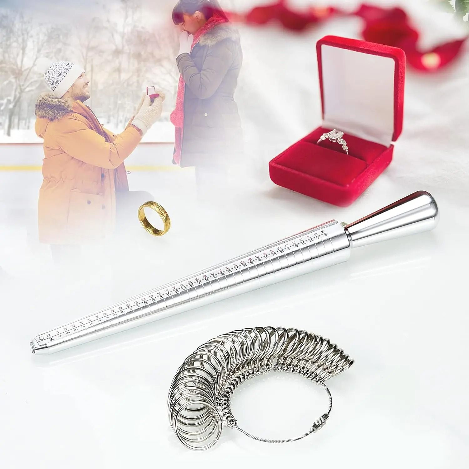 Aluminum Ring Measuring Kit with Mandrel and Finger Gauge