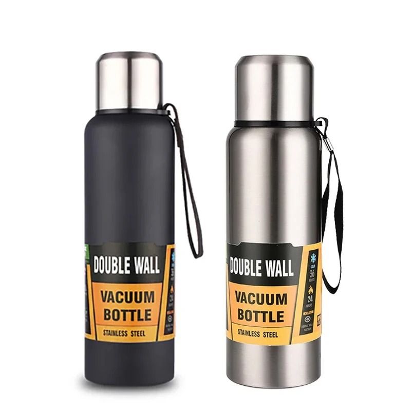 500/1000/1500ml Large Capacity Stainless Steel Thermos Vacuum Flask Portable Insulated Tumbler With Carry Rope