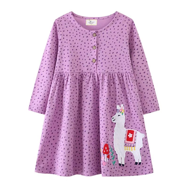 Jumping Meters Princess Girls Dress Long Sleeve Toddler Party Dress Animal Applique Polka Dot Kids Princess Dress