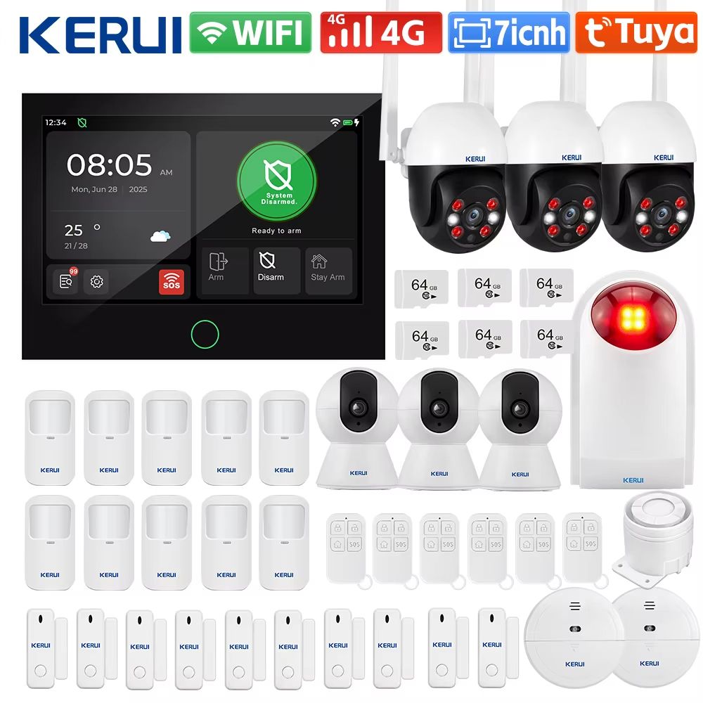 KERUI Tuya WiFi+4G Smart Home Alarm System with 7-Inch Touch Screen Panel G70