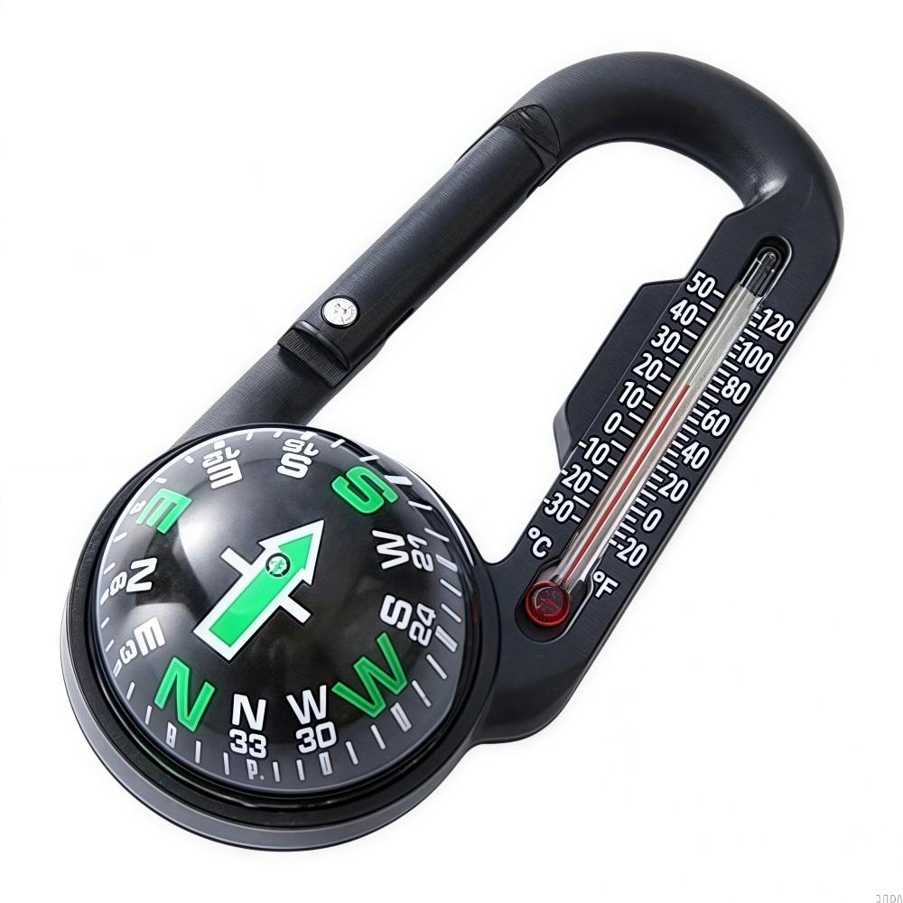 Multifunctional  Survival Carabiner Keychain with Compass and Thermometer